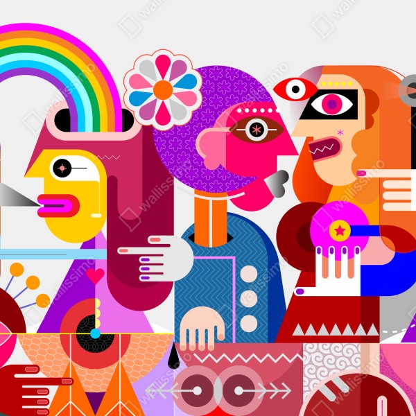 Naklejka na drzwi mężczyzna z tęczą jadący na geometrycznym ptaku – Wallissimo® Naklejka na drzwi mężczyzna z tęczą jadący na geometrycznym ptaku – Wallissimo®