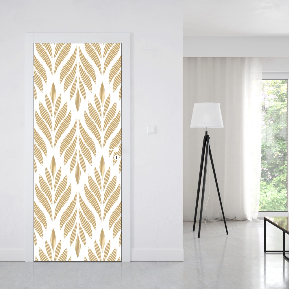 Naklejka na drzwi złoty wzór liści - bezszwowy motyw – Wallissimo® Naklejka na drzwi złoty wzór liści - bezszwowy motyw – Wallissimo®