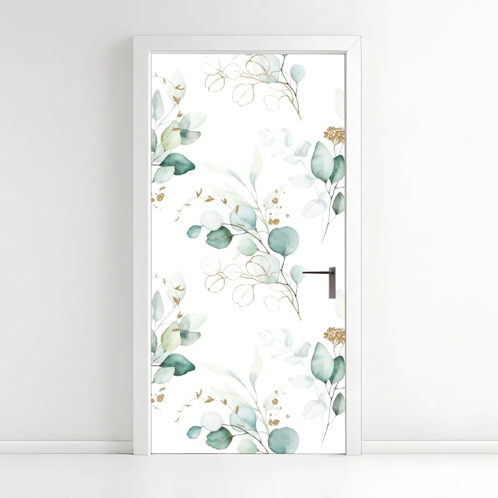 Naklejka na drzwi akwarelowy wzór eukaliptusa w zieleni – Wallissimo® Naklejka na drzwi akwarelowy wzór eukaliptusa w zieleni – Wallissimo®