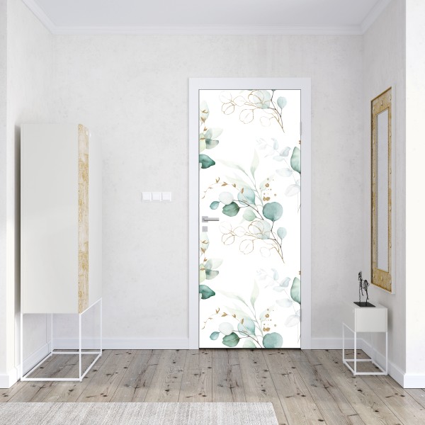 Naklejka na drzwi akwarelowy wzór eukaliptusa w zieleni – Wallissimo® Naklejka na drzwi akwarelowy wzór eukaliptusa w zieleni – Wallissimo®
