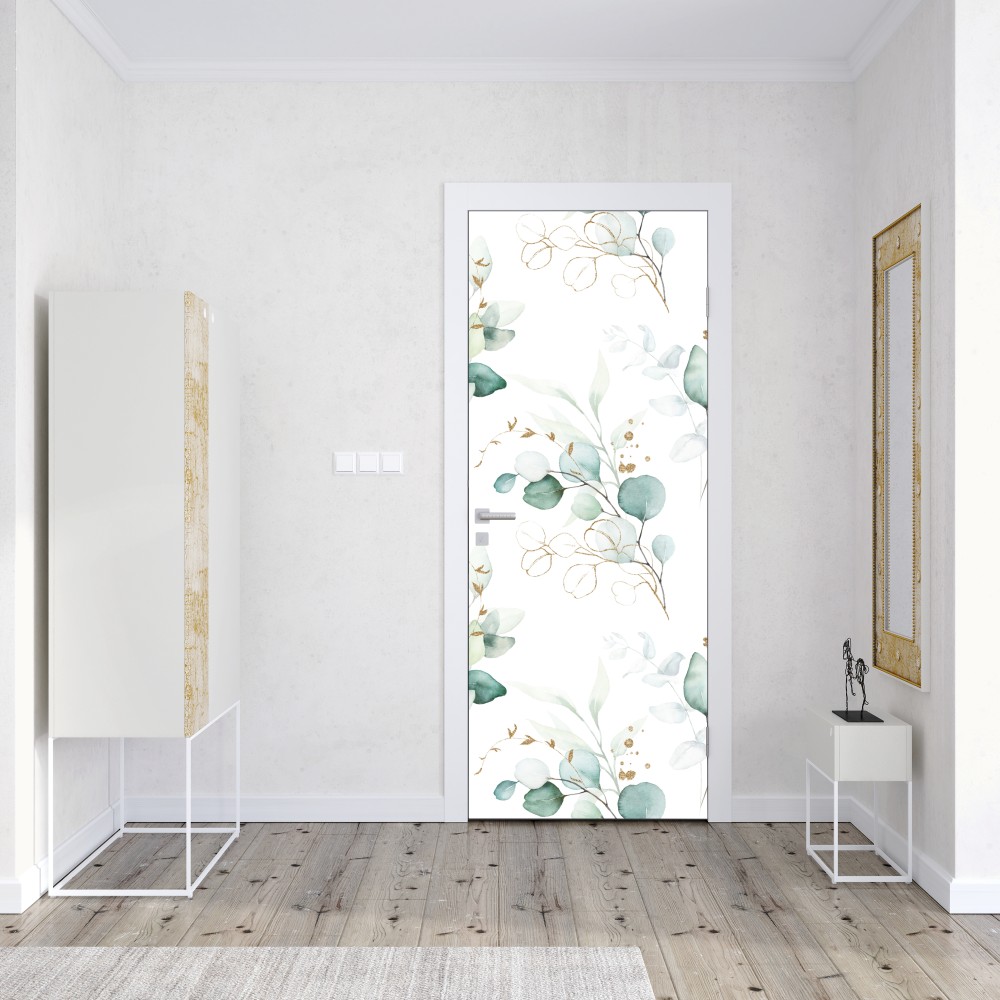 Naklejka na drzwi akwarelowy wzór eukaliptusa w zieleni – Wallissimo® Naklejka na drzwi akwarelowy wzór eukaliptusa w zieleni – Wallissimo®