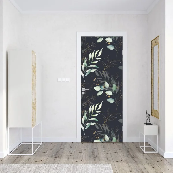 Naklejka na drzwi turkusowo-złota abstrakcyjna marmurkowa faktura – Wallissimo®