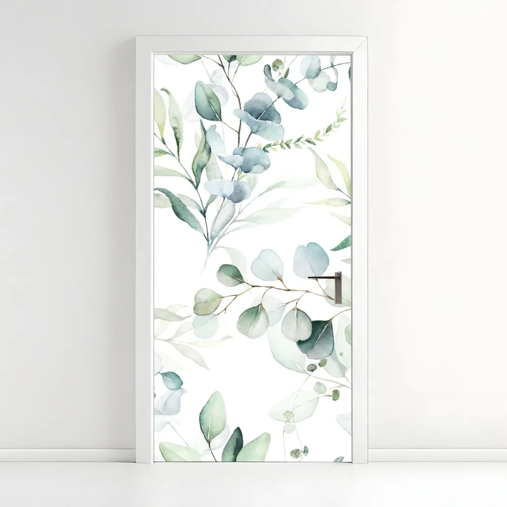 Naklejka na drzwi akwarelowy wzór eukaliptusa i liści – Wallissimo® Naklejka na drzwi akwarelowy wzór eukaliptusa i liści – Wallissimo®