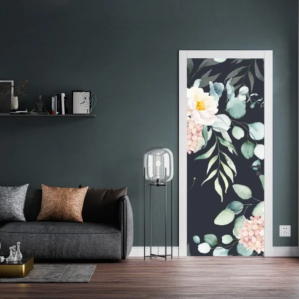 Naklejka na drzwi elegancki różowy wzór kwiatowy – Wallissimo®