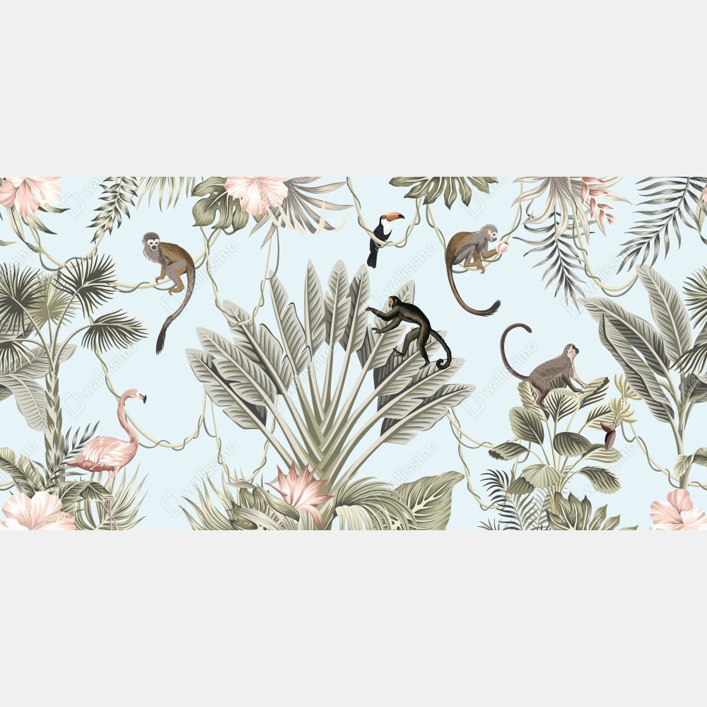 Naklejka na drzwi pastelowy wzór dżungli z zwierzętami – Wallissimo® Naklejka na drzwi pastelowy wzór dżungli z zwierzętami – Wallissimo®