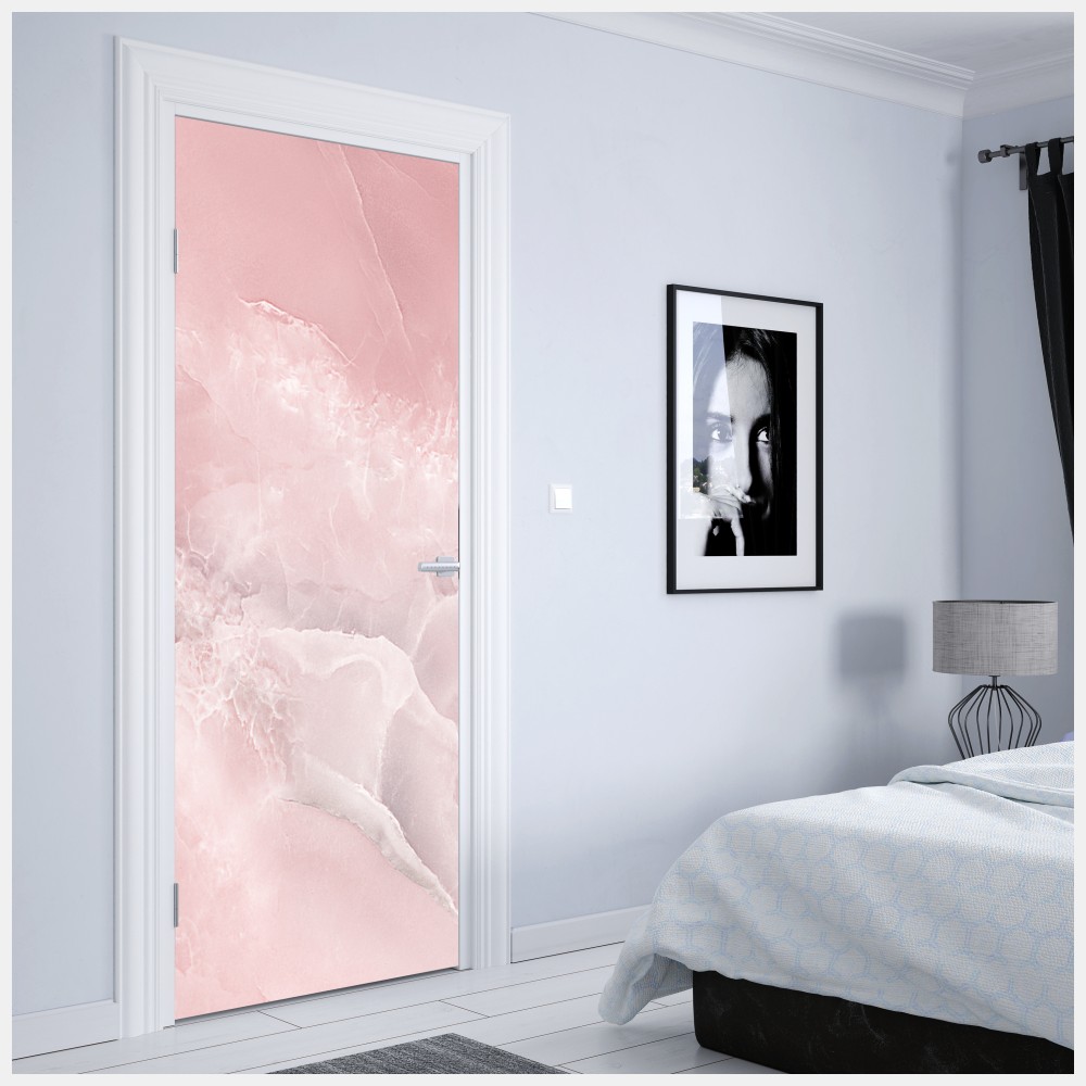 Naklejka na drzwi delikatna różowa tekstura marmuru – Wallissimo® Naklejka na drzwi delikatna różowa tekstura marmuru – Wallissimo®
