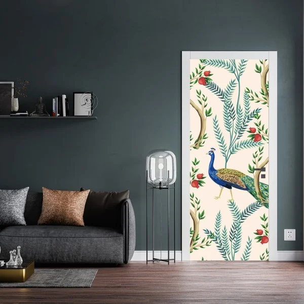 Naklejka na drzwi turkusowo-złota abstrakcyjna marmurkowa faktura – Wallissimo®