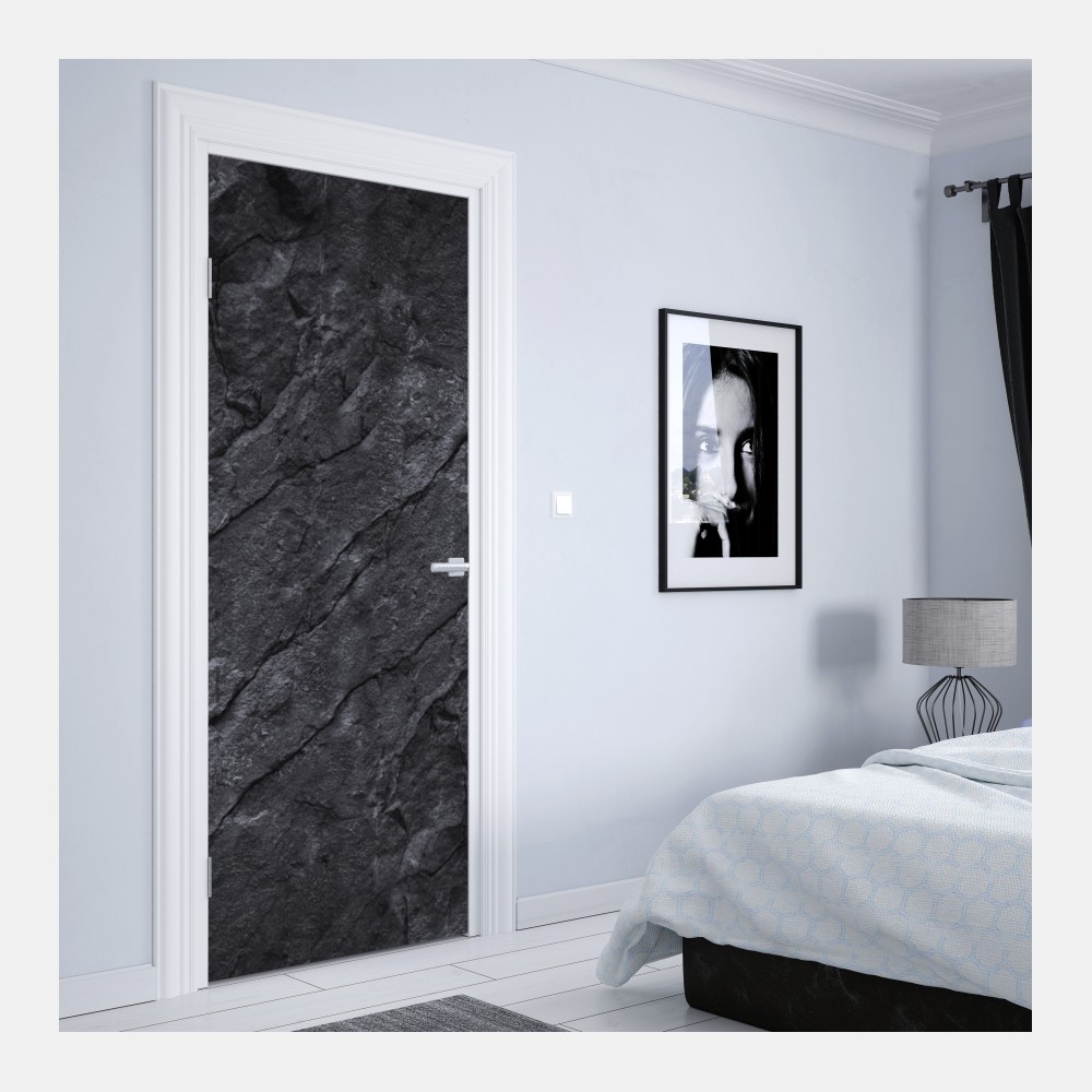 Naklejka na drzwi ciemna tekstura kamienia – Wallissimo® Naklejka na drzwi ciemna tekstura kamienia – Wallissimo®