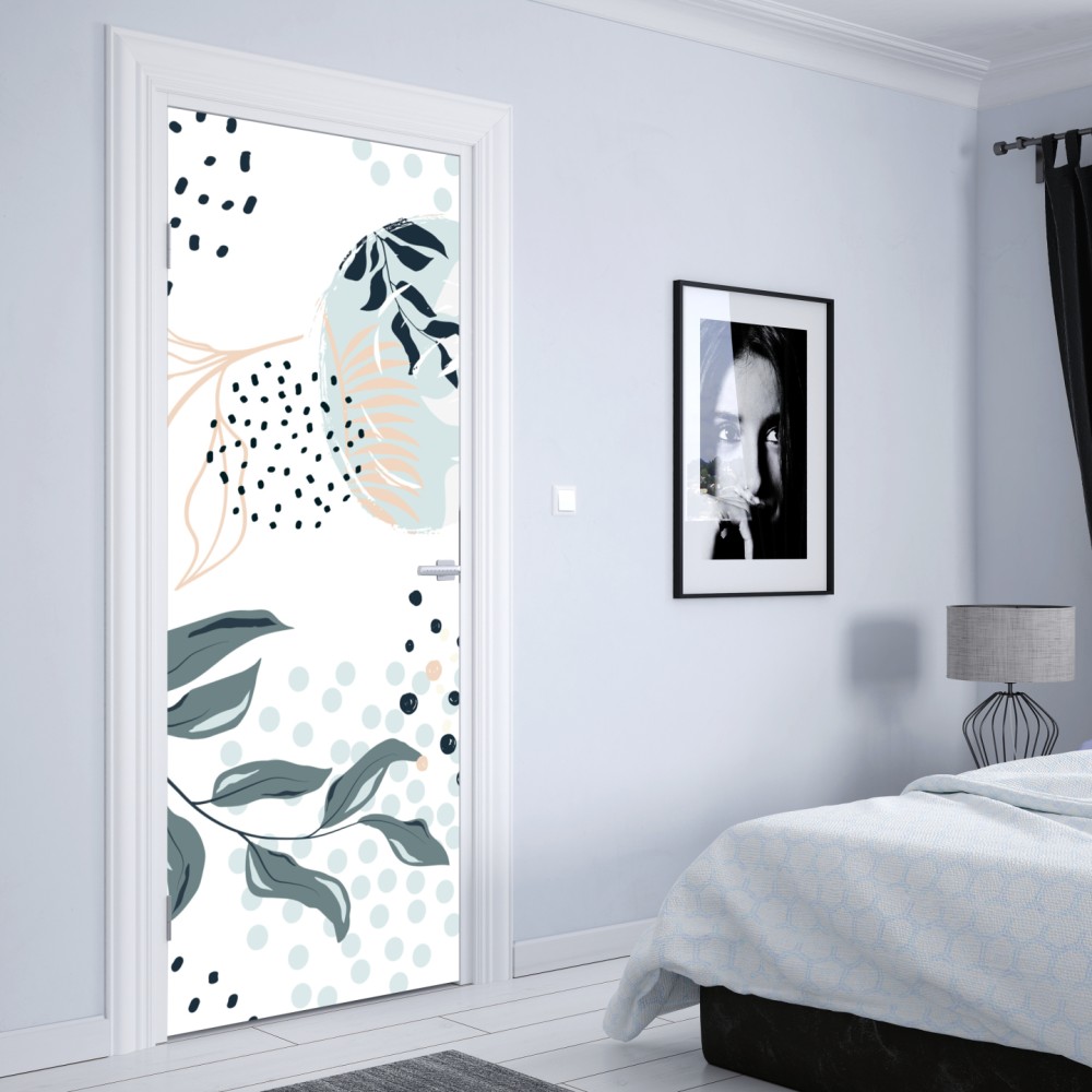 Naklejka na drzwi pastelowy botaniczny wzór abstrakcyjny – Wallissimo® Naklejka na drzwi pastelowy botaniczny wzór abstrakcyjny – Wallissimo®