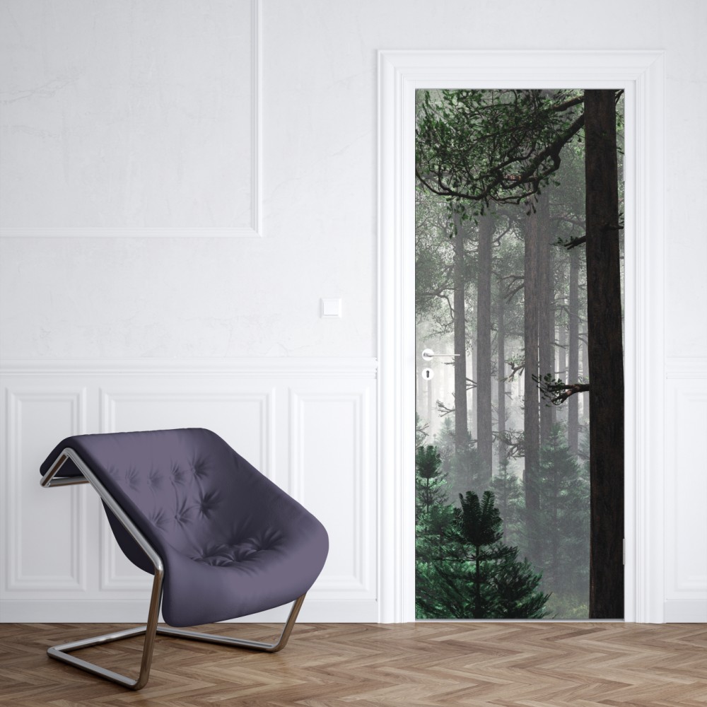 Naklejka na drzwi mglisty iglasty las – Wallissimo® Naklejka na drzwi mglisty iglasty las – Wallissimo®