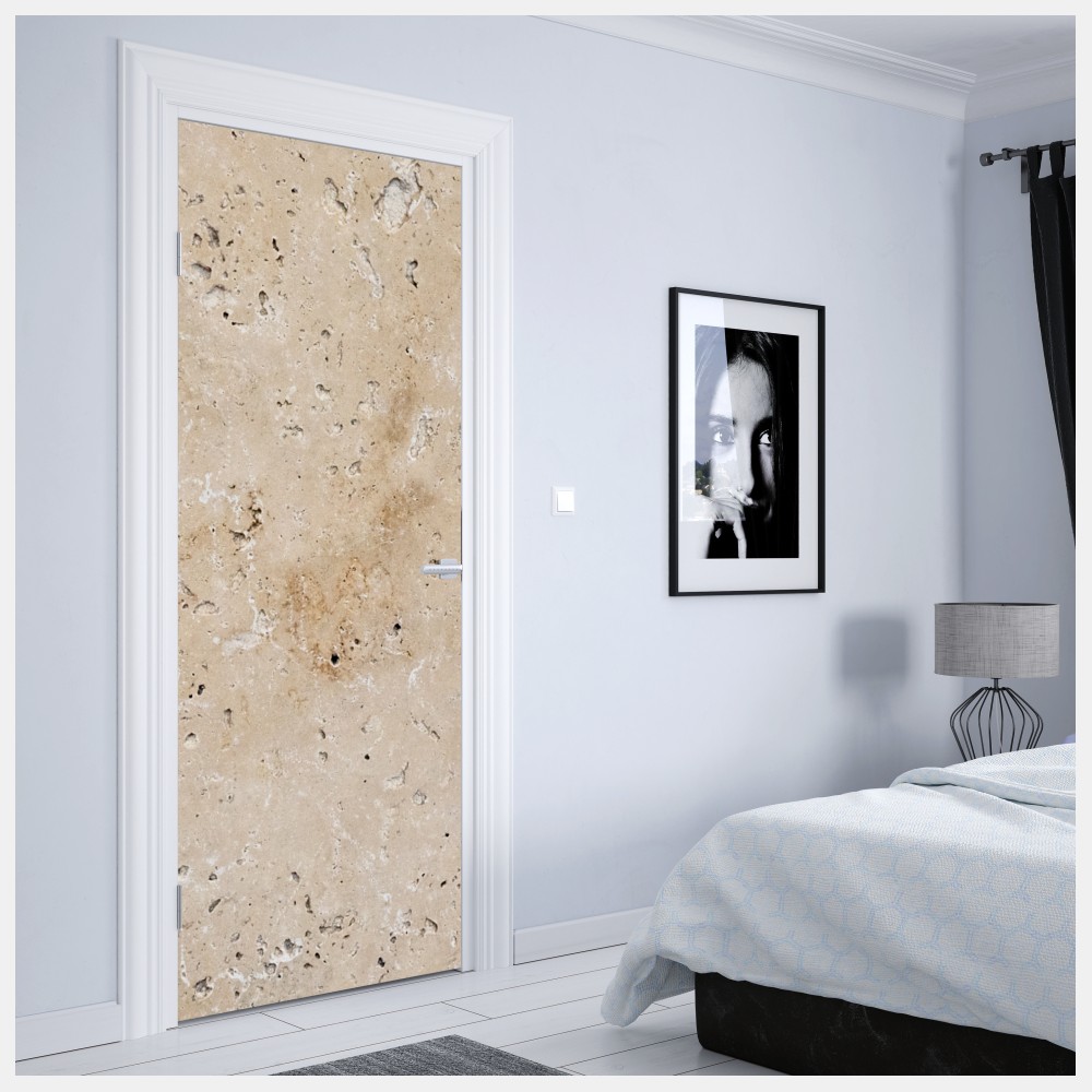 Naklejka na drzwi beżowa tekstura kamienia travertynu – Wallissimo® Naklejka na drzwi beżowa tekstura kamienia travertynu – Wallissimo®