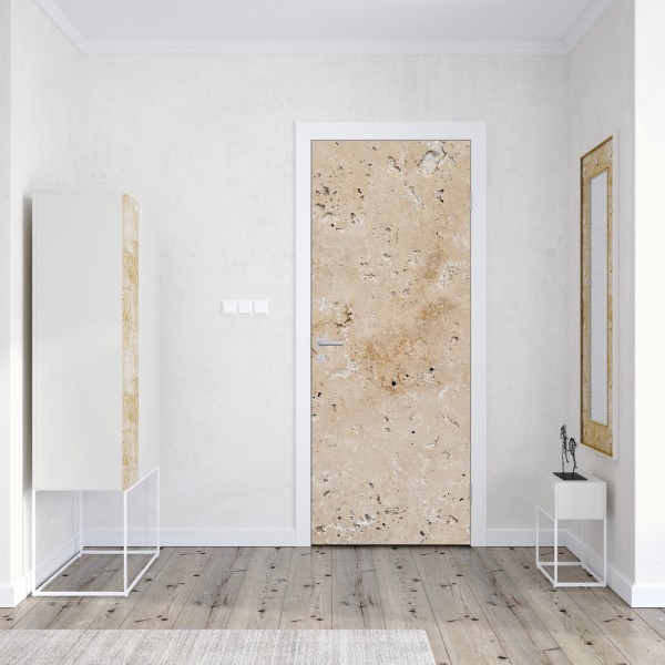 Naklejka na drzwi beżowa tekstura kamienia travertynu – Wallissimo® Naklejka na drzwi beżowa tekstura kamienia travertynu – Wallissimo®