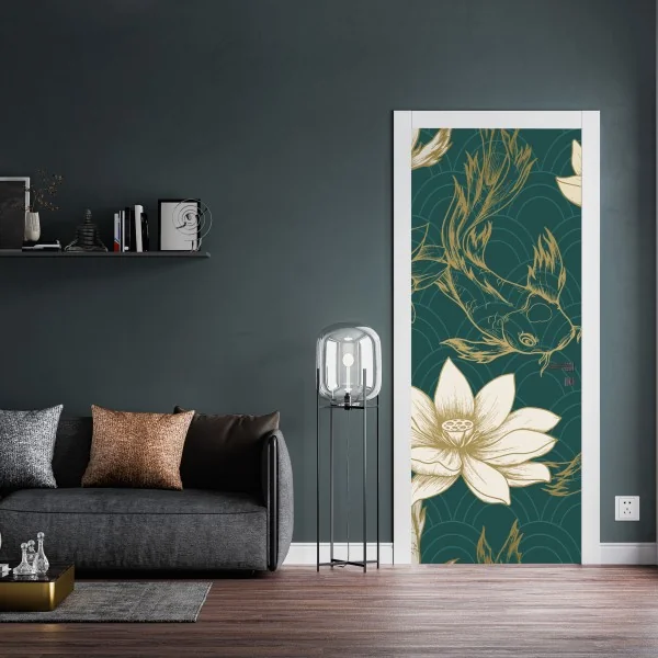 Naklejka na drzwi wiosenna łąka pod błękitnym niebem – Wallissimo®