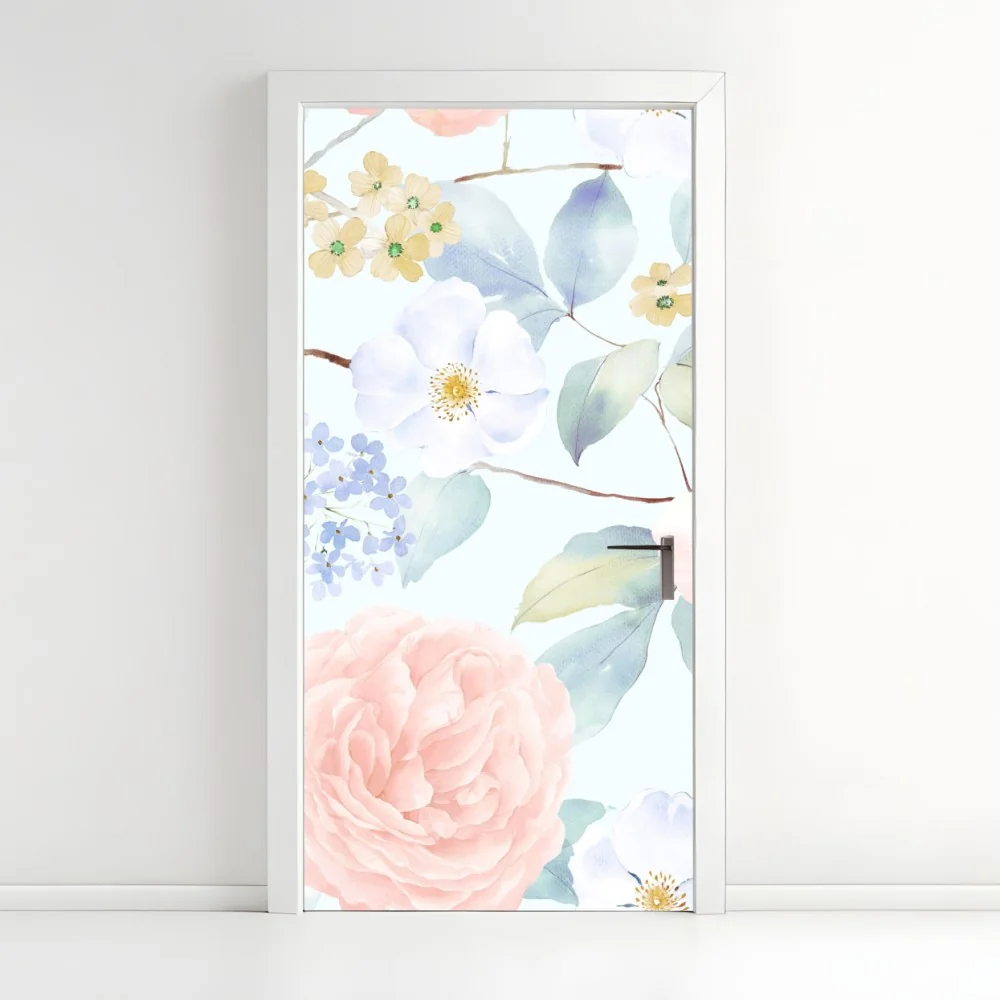Naklejka na drzwi delikatne pastelowe kwiaty w akwareli – Wallissimo® Naklejka na drzwi delikatne pastelowe kwiaty w akwareli – Wallissimo®