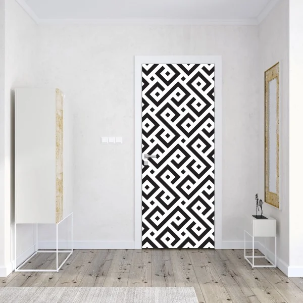 Naklejka na drzwi ponadczasowy czarno-biały geometryczny wzór – Wallissimo® Naklejka na drzwi ponadczasowy czarno-biały geometryczny wzór – Wallissimo®