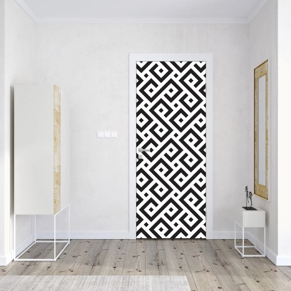 Naklejka na drzwi ponadczasowy czarno-biały geometryczny wzór – Wallissimo® Naklejka na drzwi ponadczasowy czarno-biały geometryczny wzór – Wallissimo®