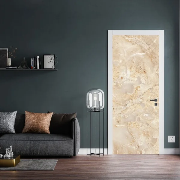 Naklejka na drzwi beżowa tekstura marmuru z naturalnymi żyłami – Wallissimo® Naklejka na drzwi beżowa tekstura marmuru z naturalnymi żyłami – Wallissimo®