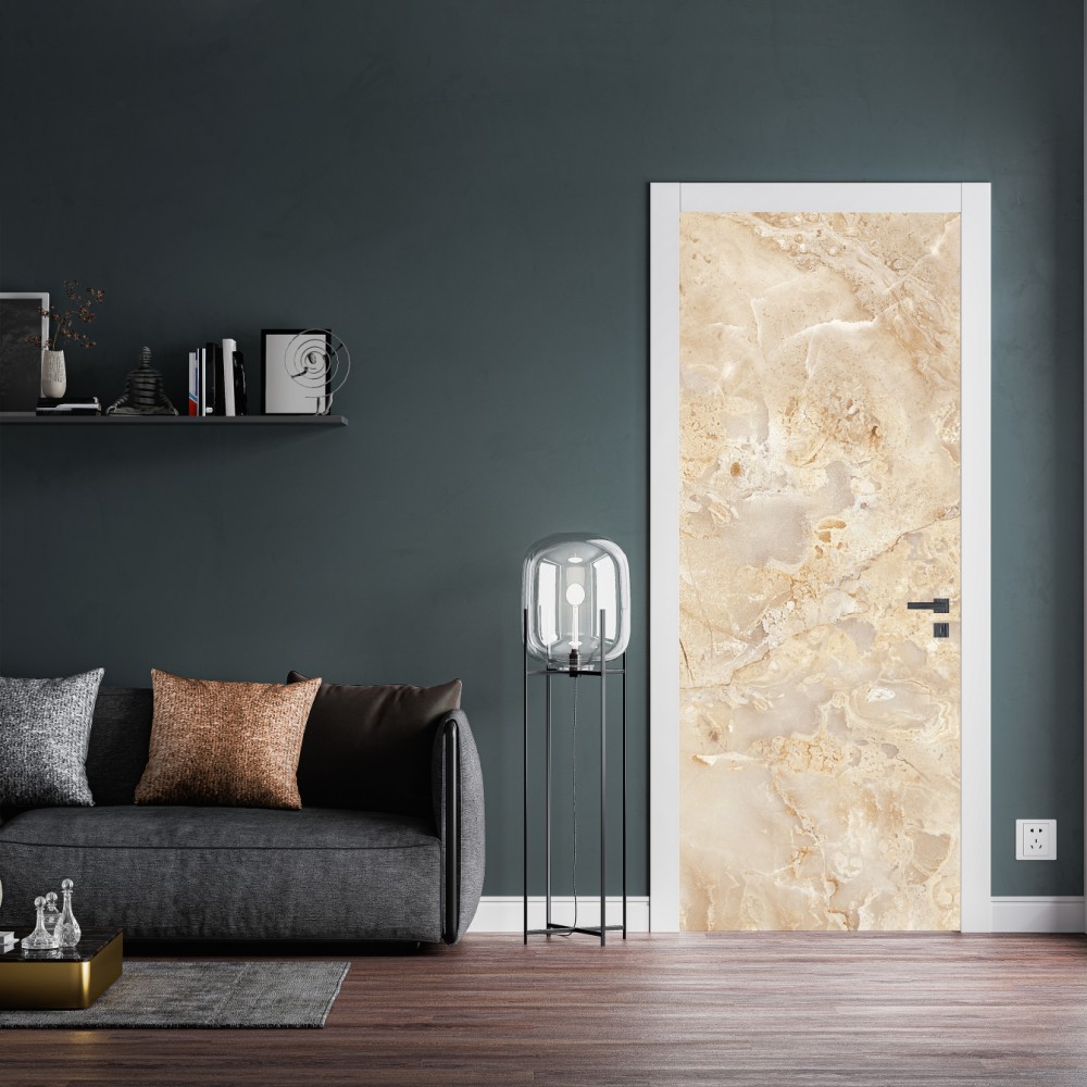 Naklejka na drzwi beżowa tekstura marmuru z naturalnymi żyłami – Wallissimo® Naklejka na drzwi beżowa tekstura marmuru z naturalnymi żyłami – Wallissimo®