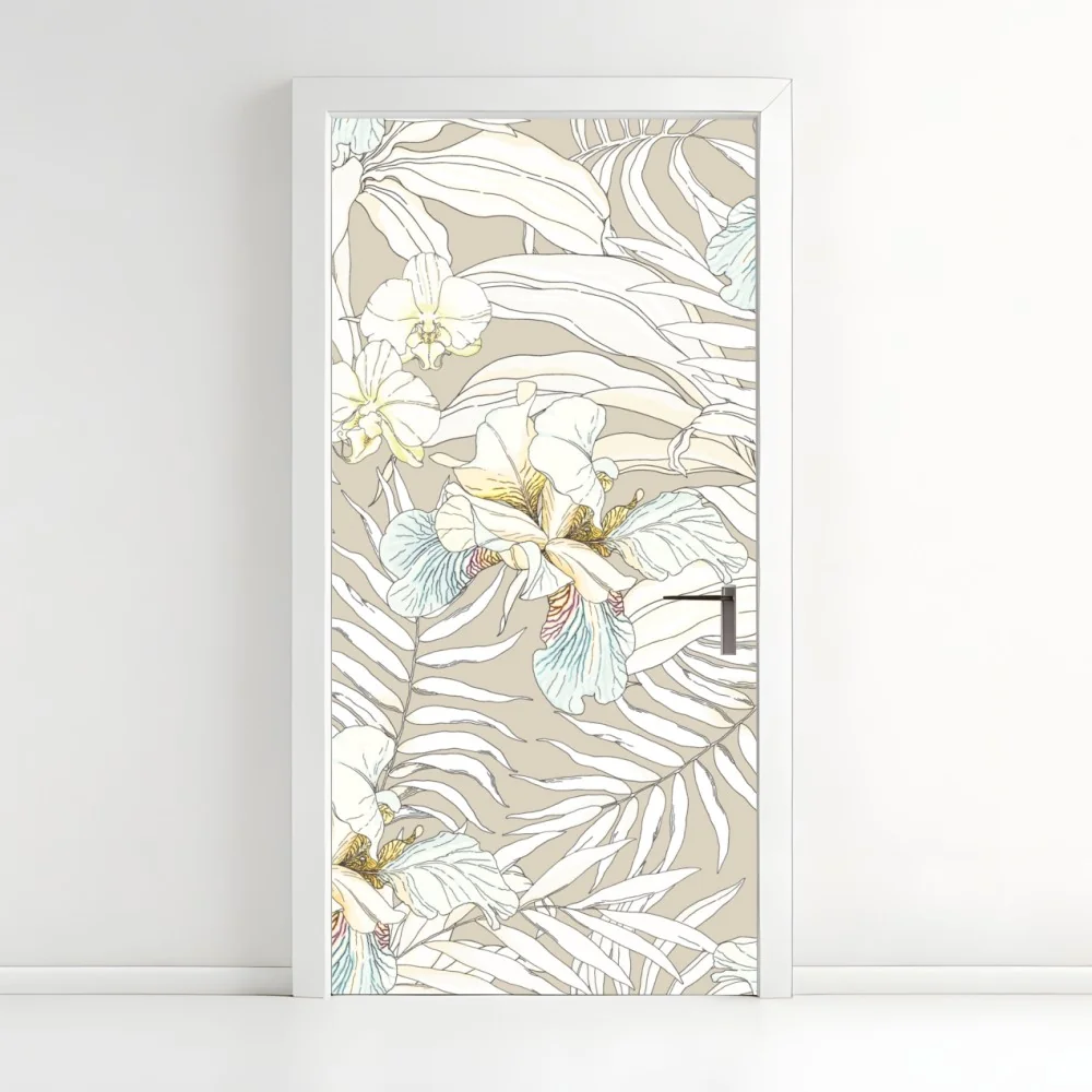 Naklejka na drzwi tropikalny wzór z kakadu i kwiatami – Wallissimo® Naklejka na drzwi tropikalny wzór z kakadu i kwiatami – Wallissimo®