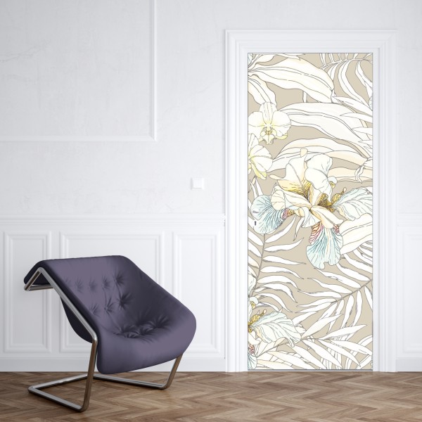 Naklejka na drzwi elegancki beżowy wzór damask – Wallissimo®