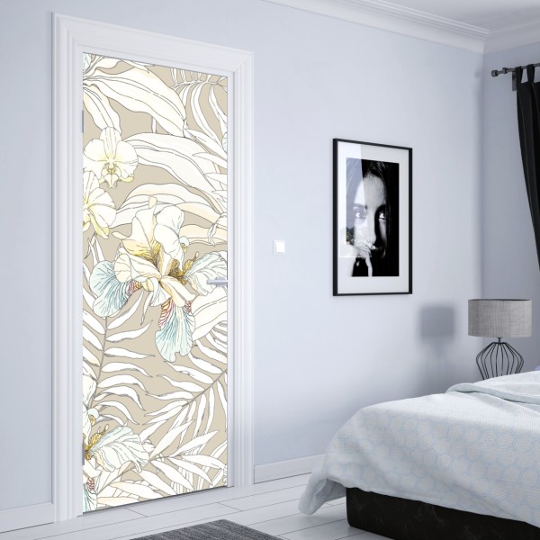Naklejka na drzwi tropikalny wzór z kakadu i kwiatami – Wallissimo® Naklejka na drzwi tropikalny wzór z kakadu i kwiatami – Wallissimo®