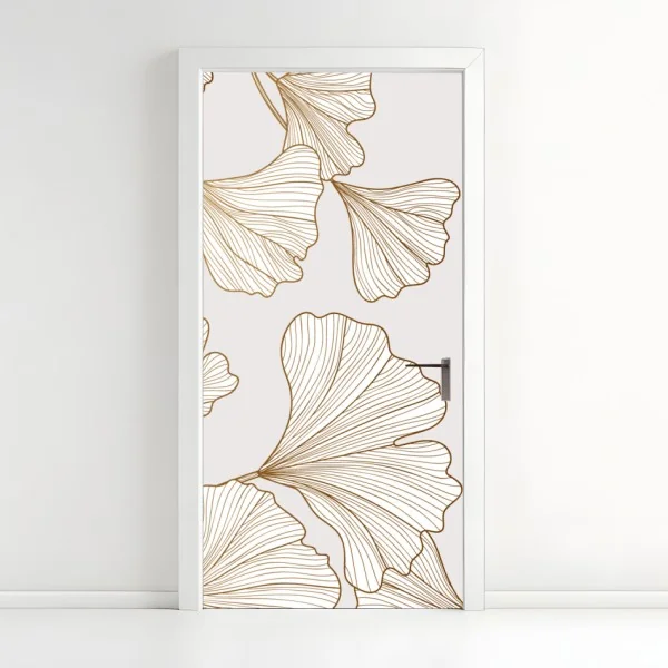 Naklejka na drzwi delikatny złoty wzór miłorzębu