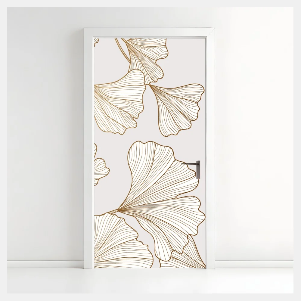 Naklejka na drzwi delikatny złoty wzór miłorzębu – Wallissimo® Naklejka na drzwi delikatny złoty wzór miłorzębu – Wallissimo®