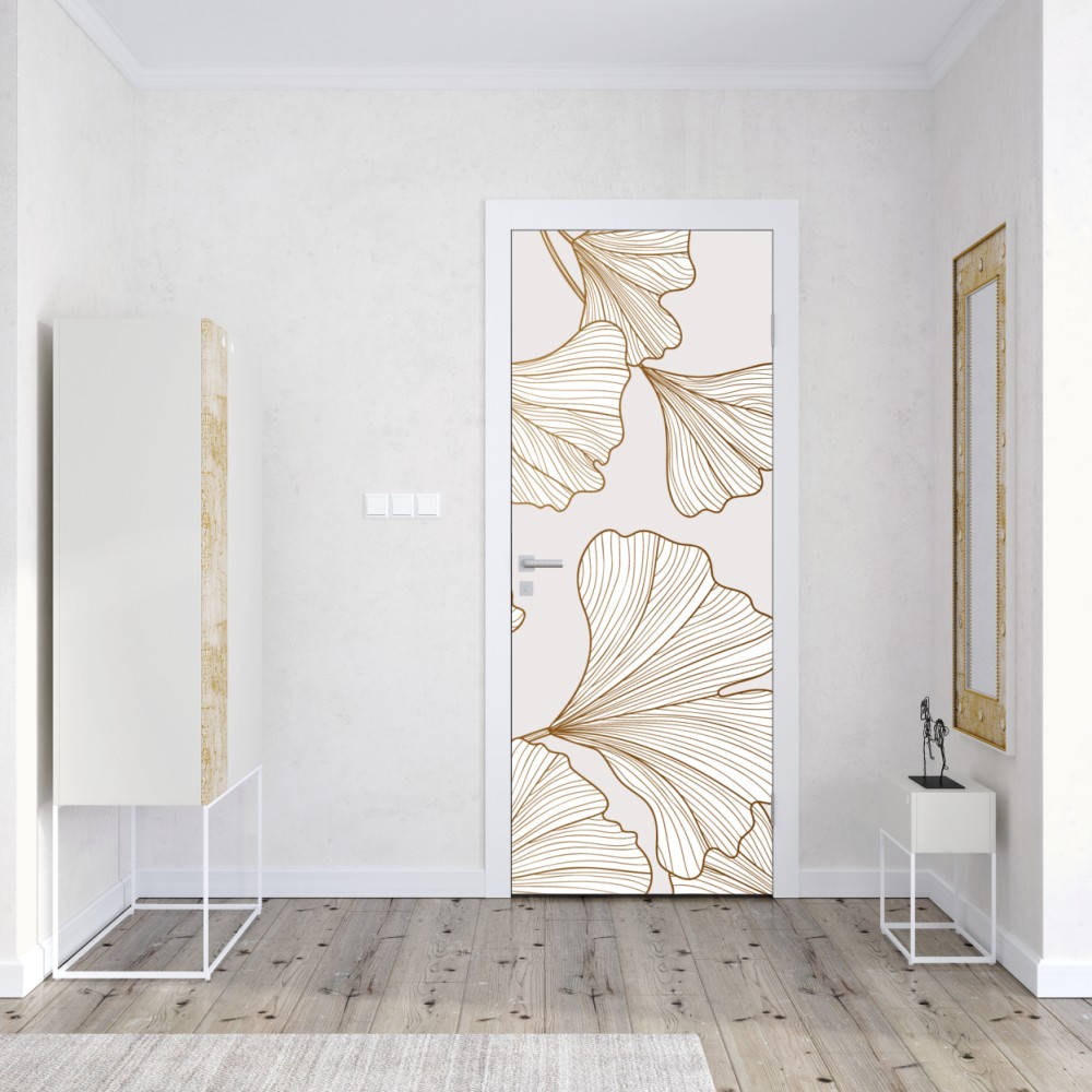 Naklejka na drzwi delikatny złoty wzór miłorzębu – Wallissimo® Naklejka na drzwi delikatny złoty wzór miłorzębu – Wallissimo®