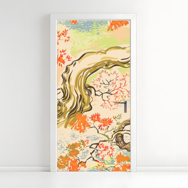 Naklejka na drzwi falisty wzór architektoniczny w odcieniach szarości – Wallissimo®