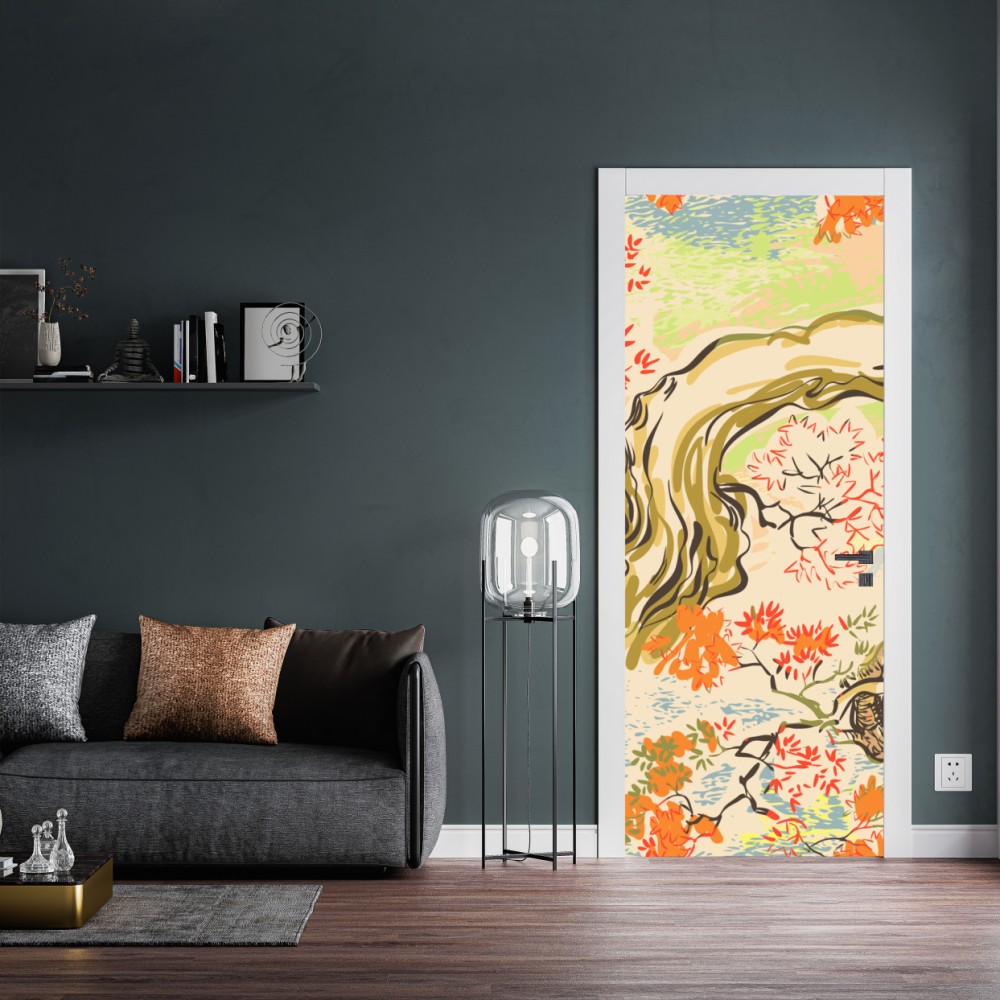Naklejka na drzwi orientalny wzór z drzewami i liśćmi – Wallissimo® Naklejka na drzwi orientalny wzór z drzewami i liśćmi – Wallissimo®