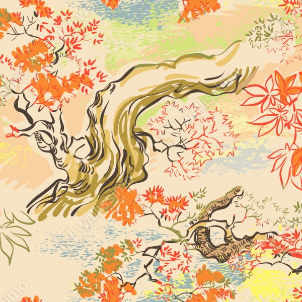 Naklejka na drzwi orientalny wzór z drzewami i liśćmi – Wallissimo® Naklejka na drzwi orientalny wzór z drzewami i liśćmi – Wallissimo®