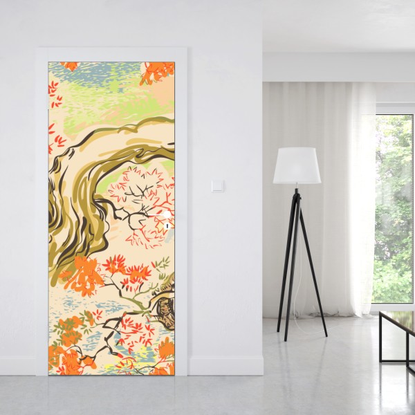 Naklejka na drzwi orientalny wzór z drzewami i liśćmi – Wallissimo® Naklejka na drzwi orientalny wzór z drzewami i liśćmi – Wallissimo®