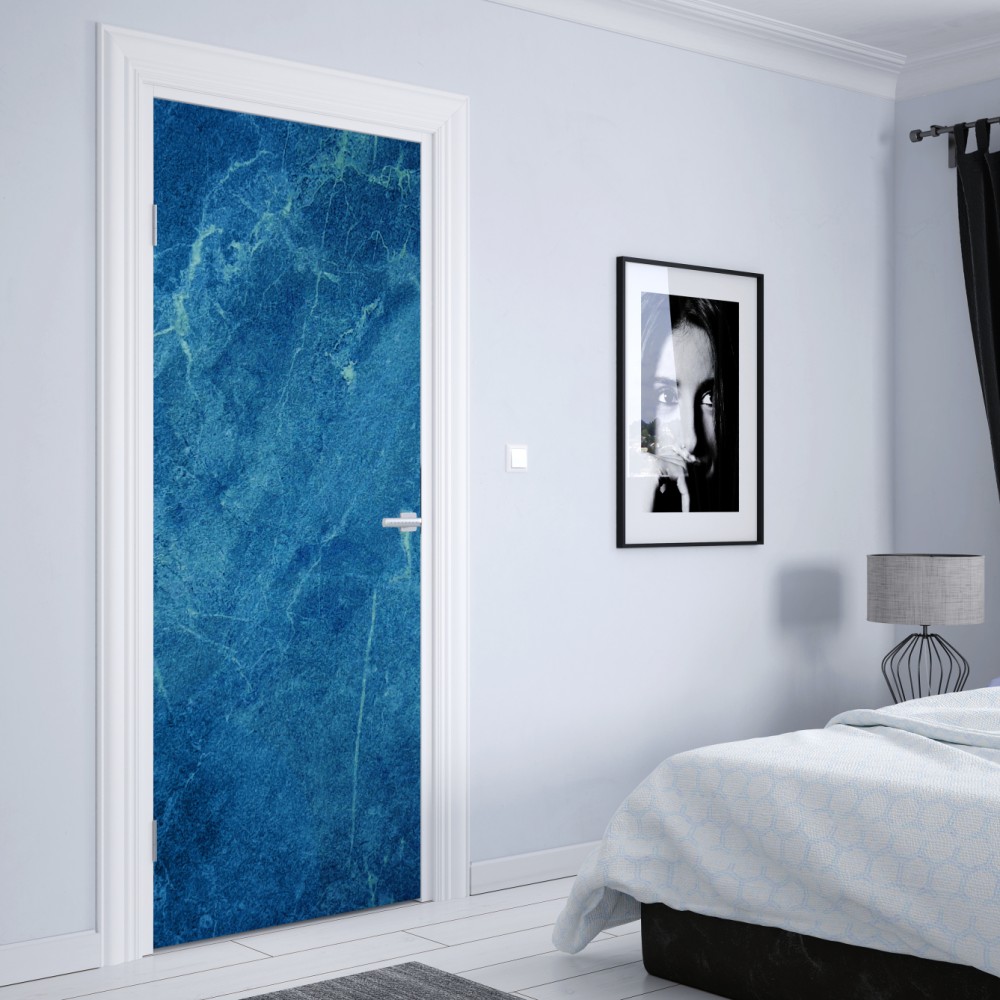 Naklejka na drzwi głęboka niebieska tekstura marmuru – Wallissimo® Naklejka na drzwi głęboka niebieska tekstura marmuru – Wallissimo®