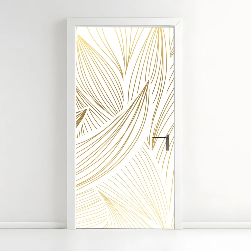 Naklejka na drzwi złote liście w liniowej grafice – Wallissimo® Naklejka na drzwi złote liście w liniowej grafice – Wallissimo®