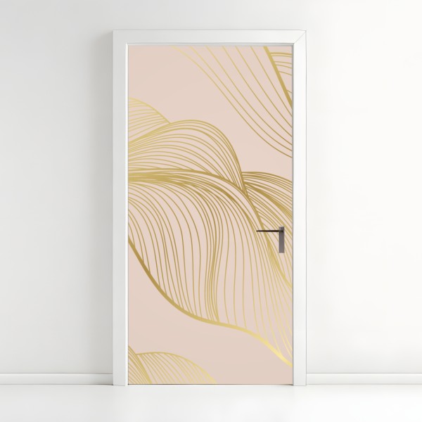 Naklejka na drzwi złoty wzór liści na białym tle – Wallissimo®