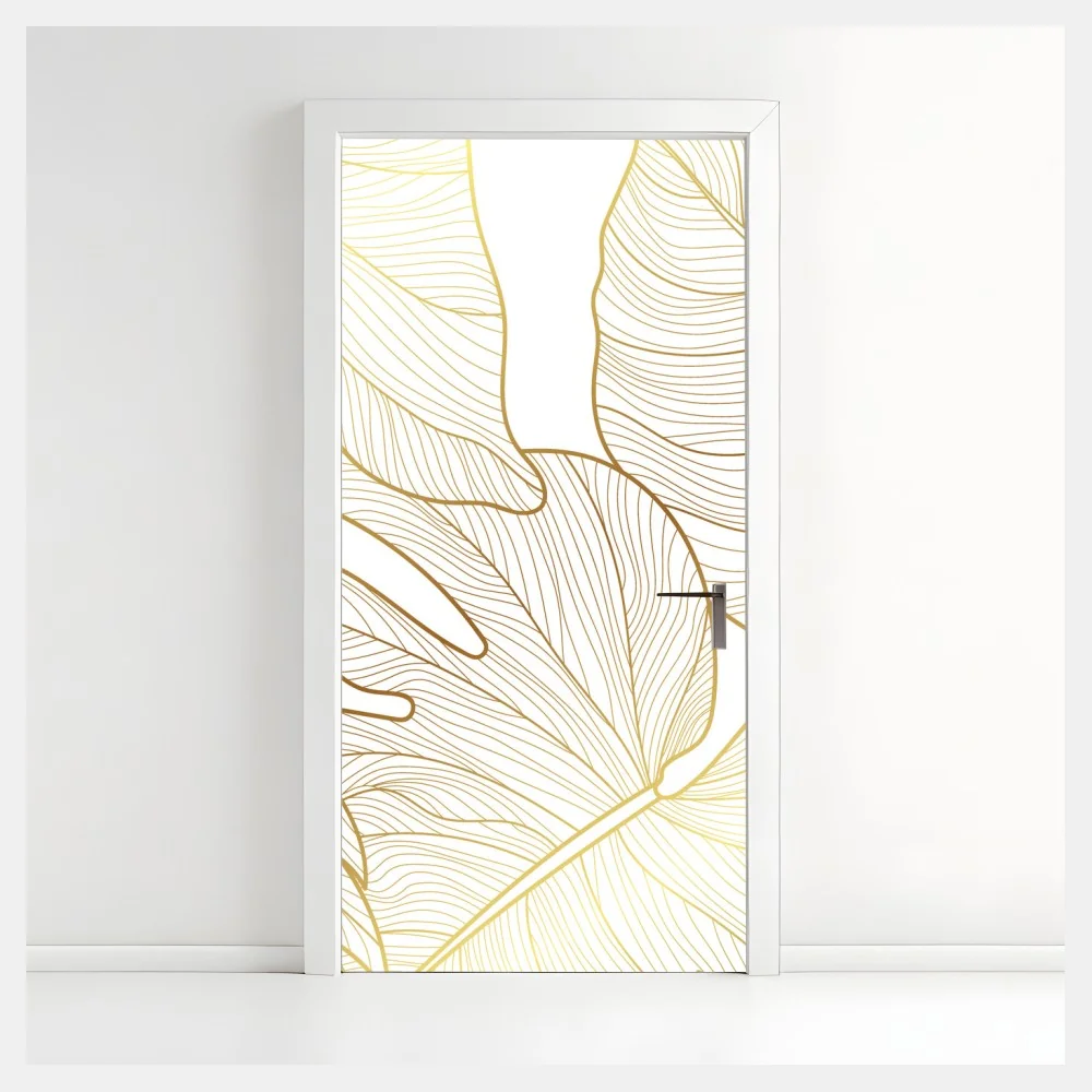 Naklejka na drzwi złote botaniczne rysunki liści – Wallissimo® Naklejka na drzwi złote botaniczne rysunki liści – Wallissimo®