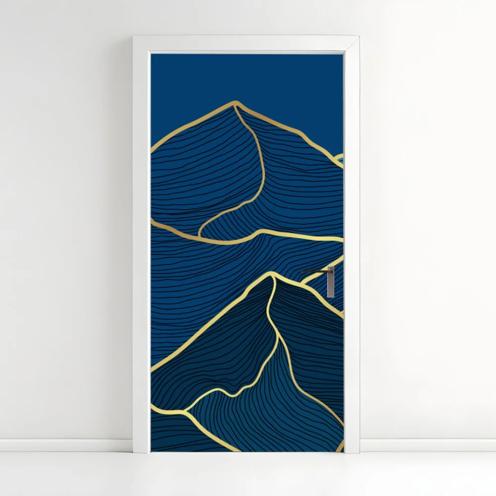 Naklejka na drzwi złote linie górskie na granatowym tle – Wallissimo® Naklejka na drzwi złote linie górskie na granatowym tle – Wallissimo®