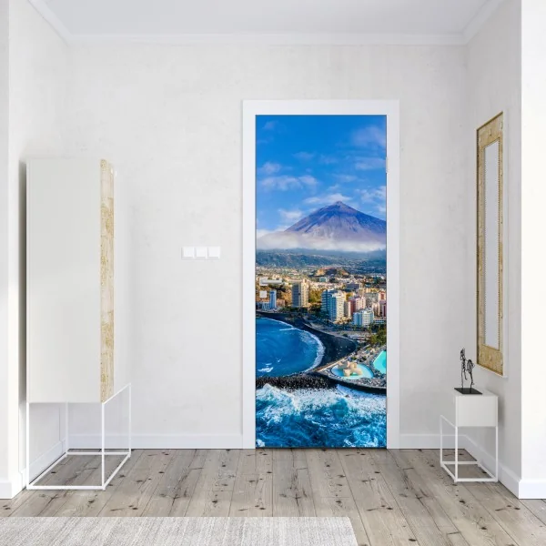 Naklejka na drzwi turkusowe góry o złotych akcentach – Wallissimo®