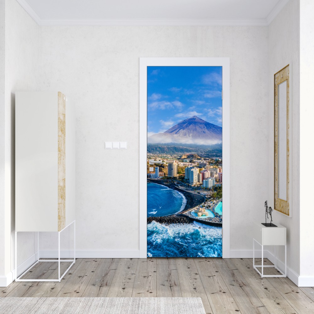 Naklejka na drzwi panorama lotnicza wybrzeża Teneryfy z wulkanem Teide – Wallissimo® Naklejka na drzwi panorama lotnicza wybrzeża Teneryfy z wulkanem Teide – Wallissimo®