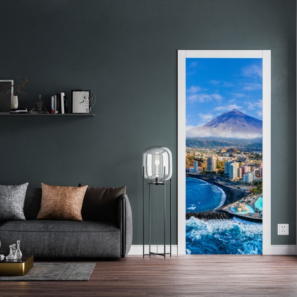 Naklejka na drzwi panorama lotnicza wybrzeża Teneryfy z wulkanem Teide – Wallissimo® Naklejka na drzwi panorama lotnicza wybrzeża Teneryfy z wulkanem Teide – Wallissimo®