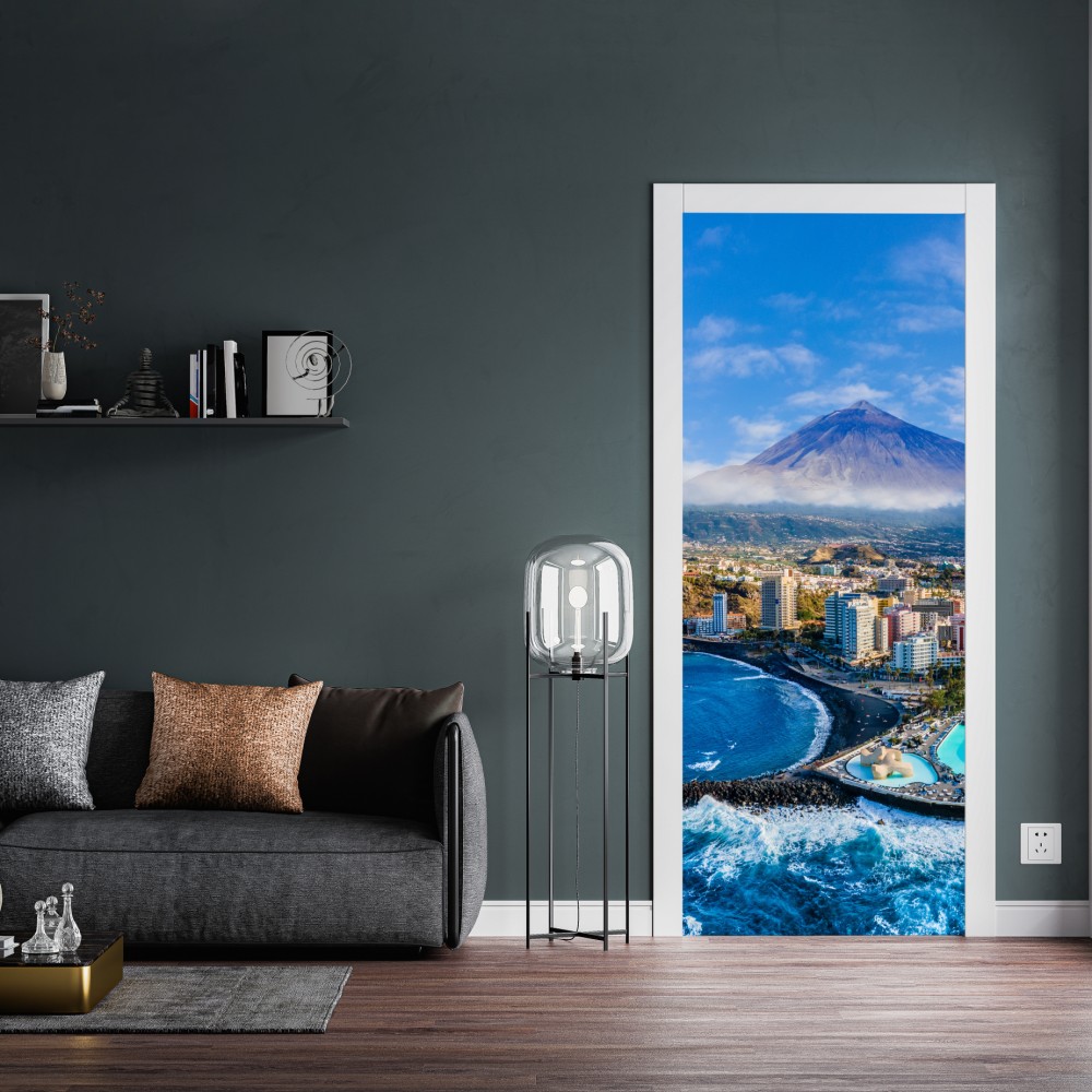 Naklejka na drzwi panorama lotnicza wybrzeża Teneryfy z wulkanem Teide – Wallissimo® Naklejka na drzwi panorama lotnicza wybrzeża Teneryfy z wulkanem Teide – Wallissimo®