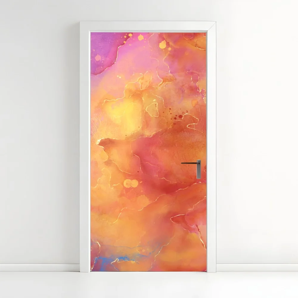 Naklejka na drzwi żywa akwarelowa abstrakcja w ciepłych barwach – Wallissimo® Naklejka na drzwi żywa akwarelowa abstrakcja w ciepłych barwach – Wallissimo®