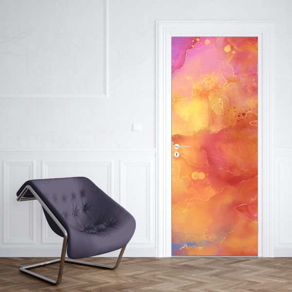 Naklejka na drzwi żywa akwarelowa abstrakcja w ciepłych barwach – Wallissimo® Naklejka na drzwi żywa akwarelowa abstrakcja w ciepłych barwach – Wallissimo®