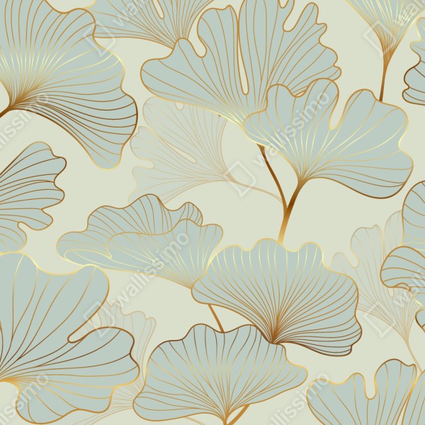 Naklejka na drzwi pastelowy wzór liści miłorzębu ze złotymi akcentami – Wallissimo® Naklejka na drzwi pastelowy wzór liści miłorzębu ze złotymi akcentami – Wallissimo®