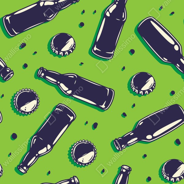 Naklejka na drzwi wzór butelek piwa w stylu pop art na zielonym tle – Wallissimo® Naklejka na drzwi wzór butelek piwa w stylu pop art na zielonym tle – Wallissimo®