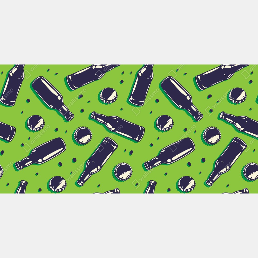 Naklejka na drzwi wzór butelek piwa w stylu pop art na zielonym tle – Wallissimo® Naklejka na drzwi wzór butelek piwa w stylu pop art na zielonym tle – Wallissimo®