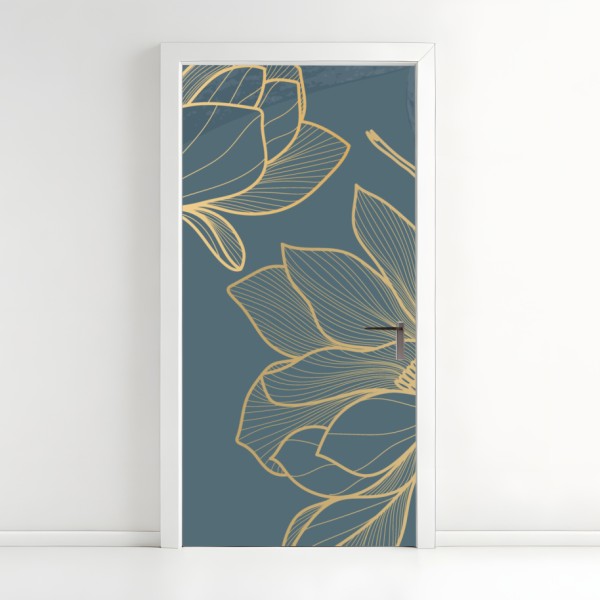 Naklejka na drzwi wzór damaskowy w odcieniach złota i granatu – Wallissimo®