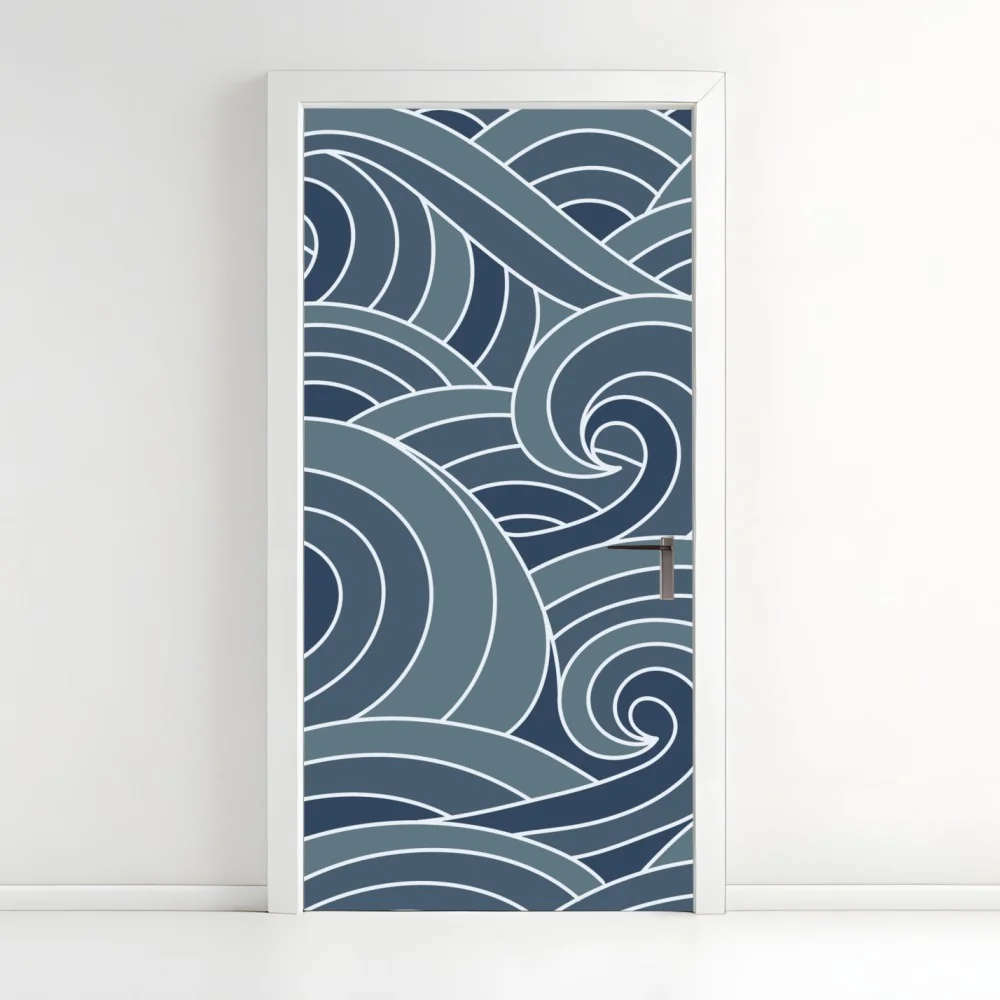 Naklejka na drzwi stylizowany wzór fal morskich – Wallissimo® Naklejka na drzwi stylizowany wzór fal morskich – Wallissimo®