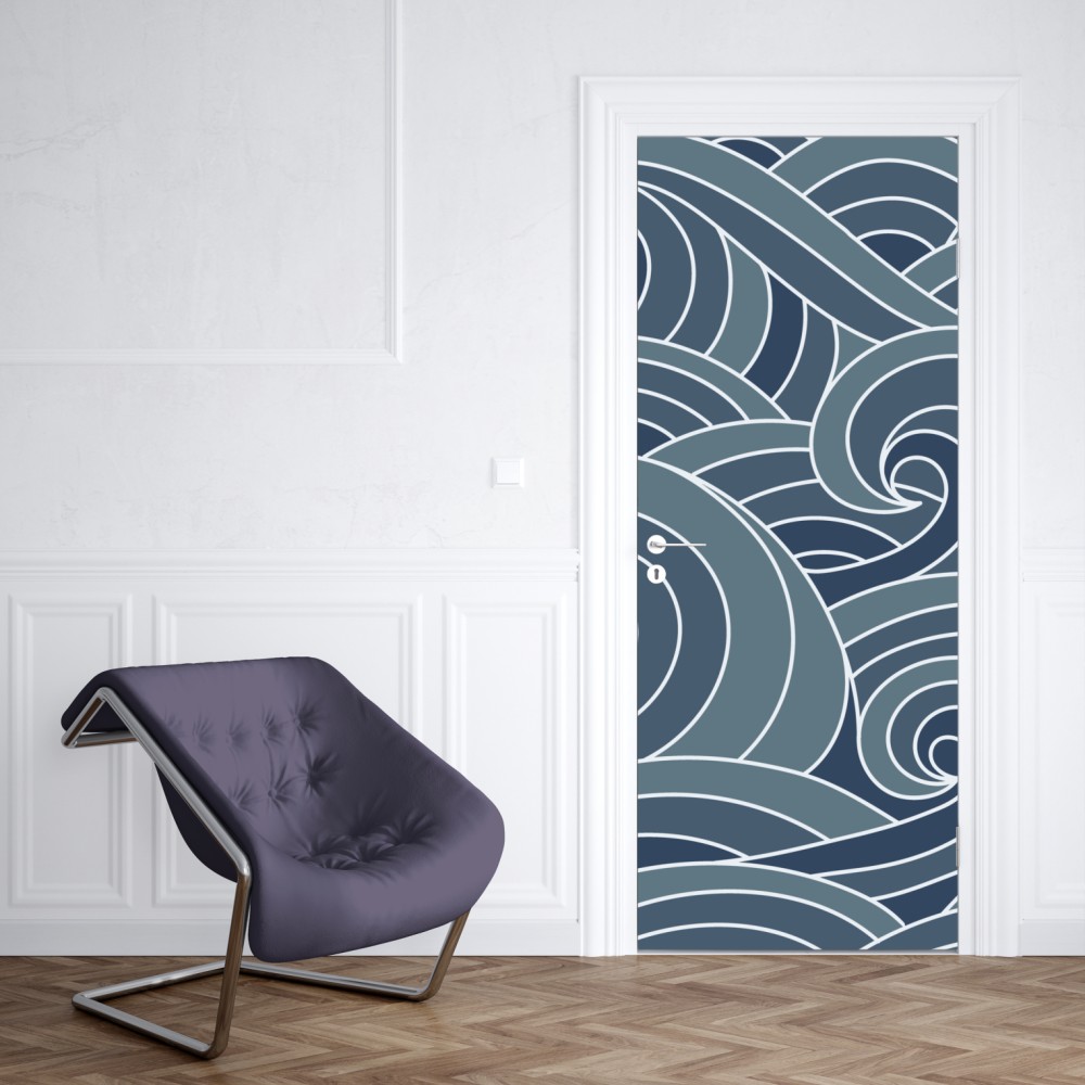 Naklejka na drzwi stylizowany wzór fal morskich – Wallissimo® Naklejka na drzwi stylizowany wzór fal morskich – Wallissimo®