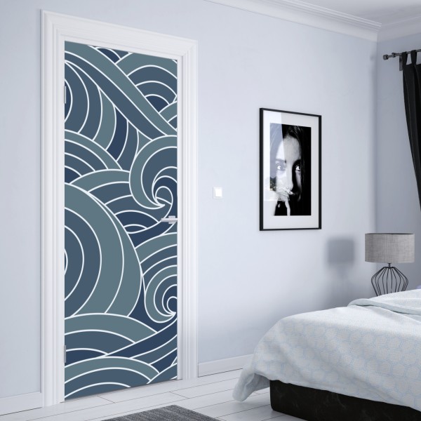 Naklejka na drzwi stylizowany wzór fal morskich – Wallissimo® Naklejka na drzwi stylizowany wzór fal morskich – Wallissimo®